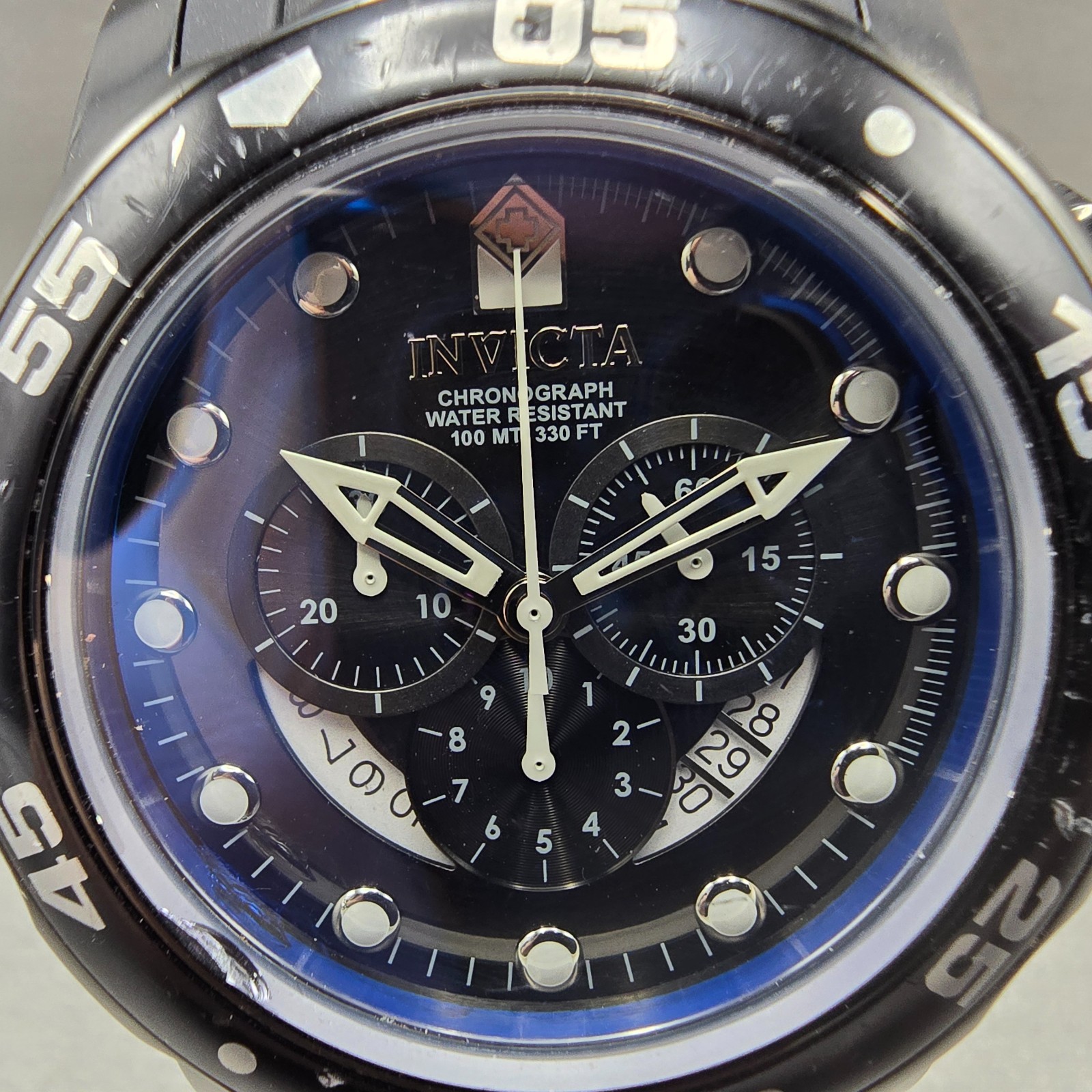 Invicta Pro Diver Chronograph Watch Men 48mm Black Dial Black Tone 6986 New Batt