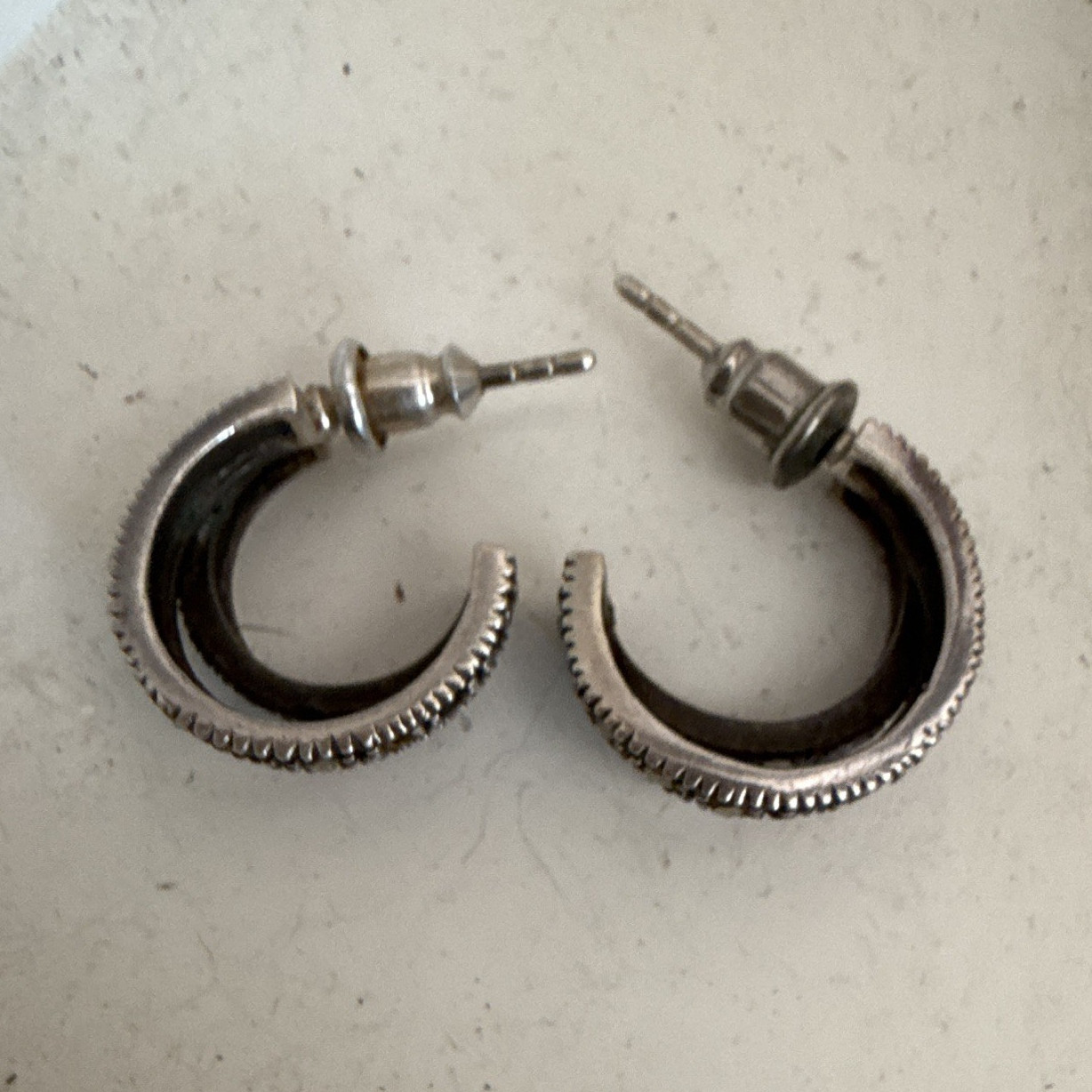 Sterling Silver Chunky Textured Round Huggie Hoop Post Back Earrings for Lobe