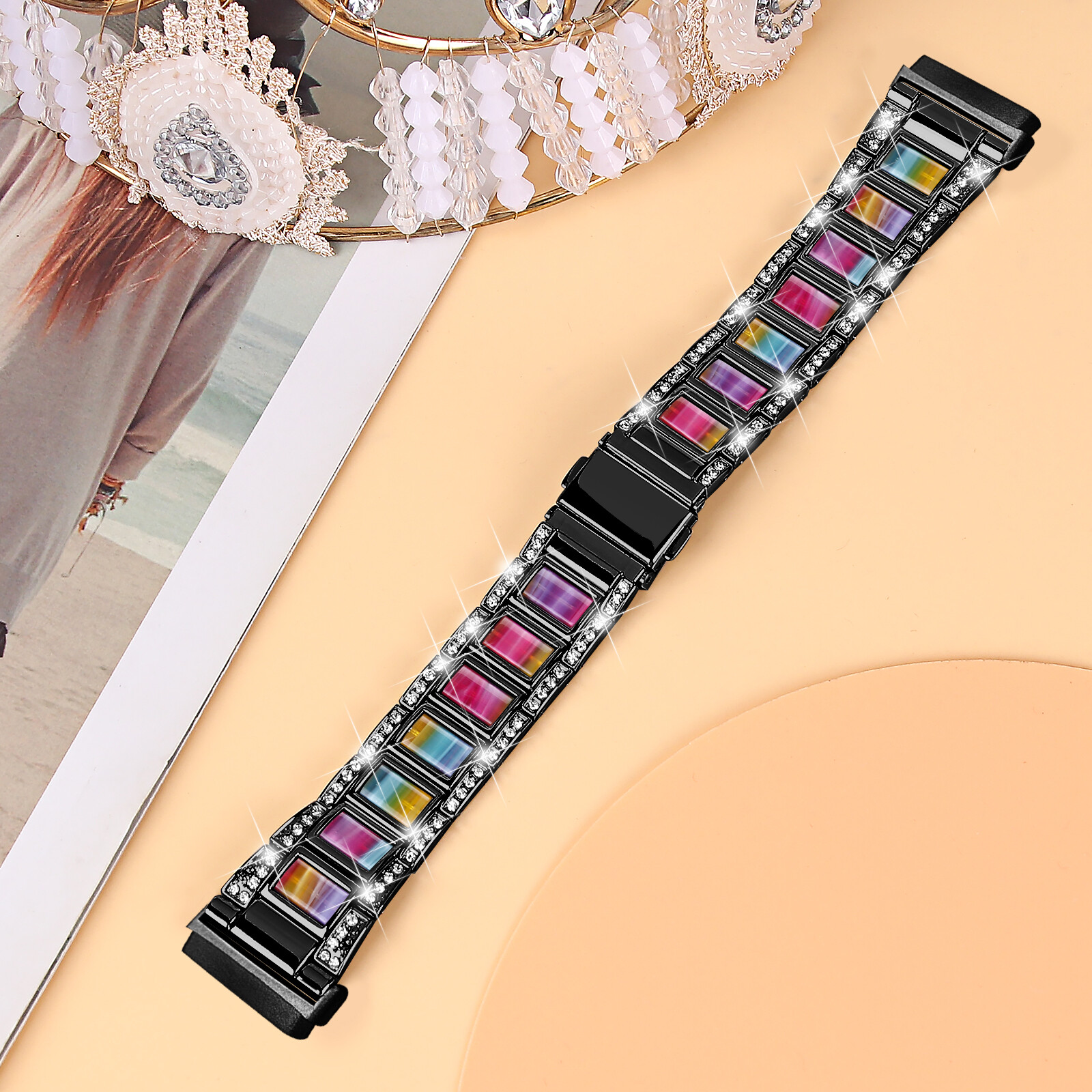 Resin Stainless Steel Watch Band for Fitbit Versa 4/3/Sense Wristband Strap