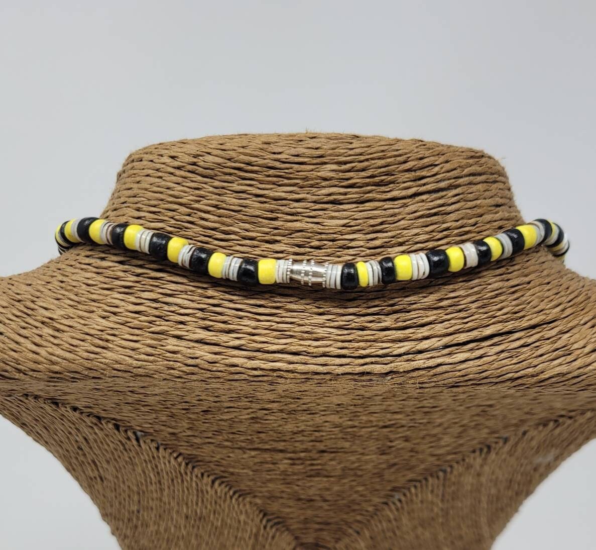 Puka Beaded Necklace Wooden Beads Gray Shell Unisex Black Blue Pink Yellow 16″