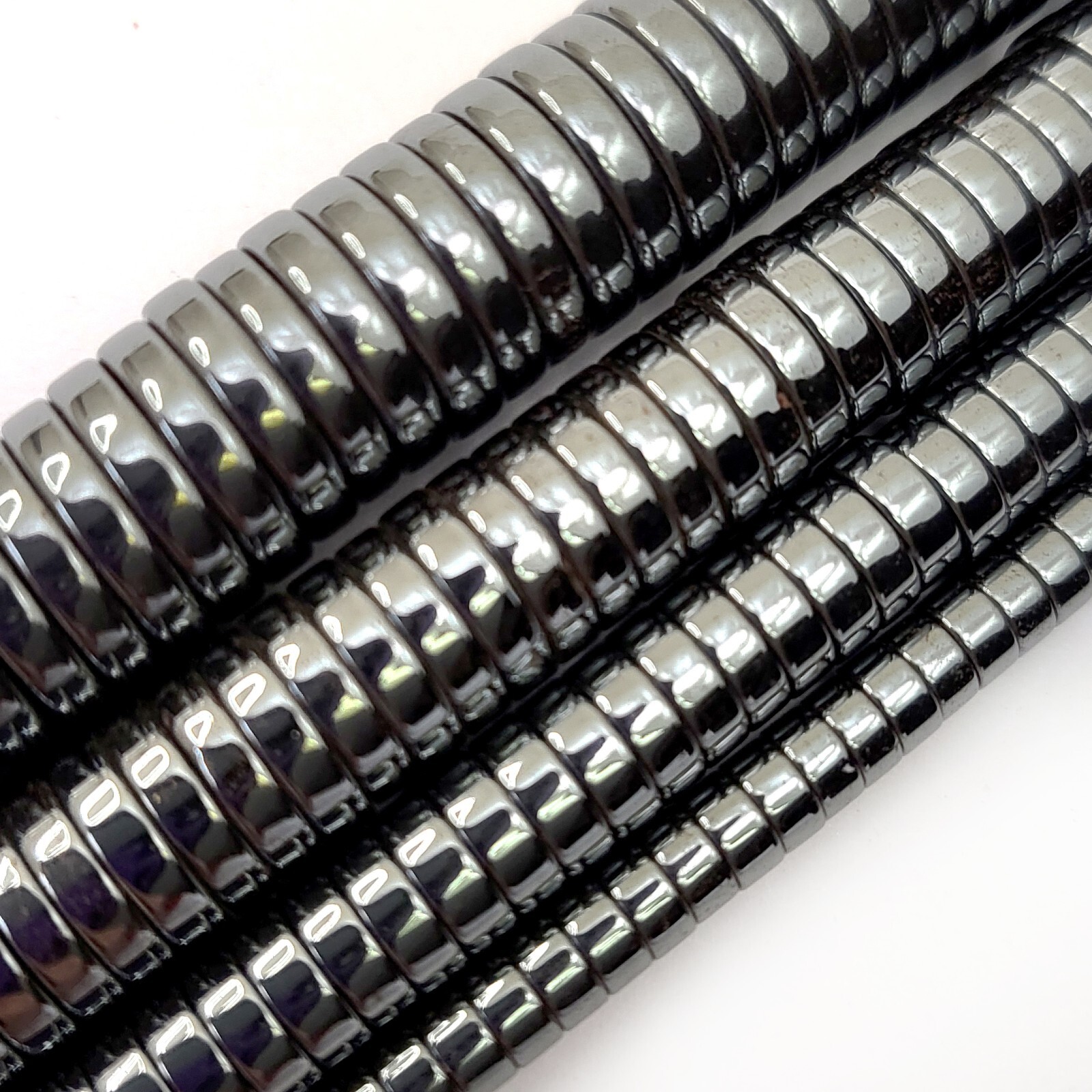 Shiny Jet Black Hematite Heishi Loose Bead 15″ strand 4mm 6mm 8mm 10mm Beading
