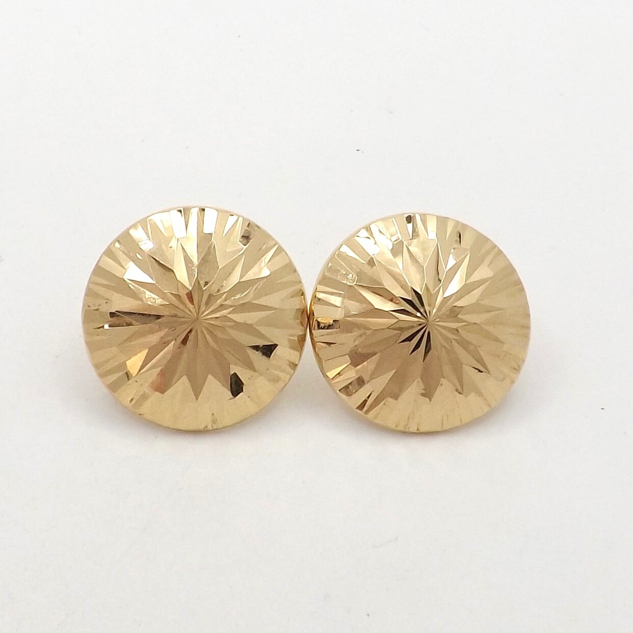 14k Gold Circle Disc Button Earrings Diamond Cut Disco Ball Sparkly