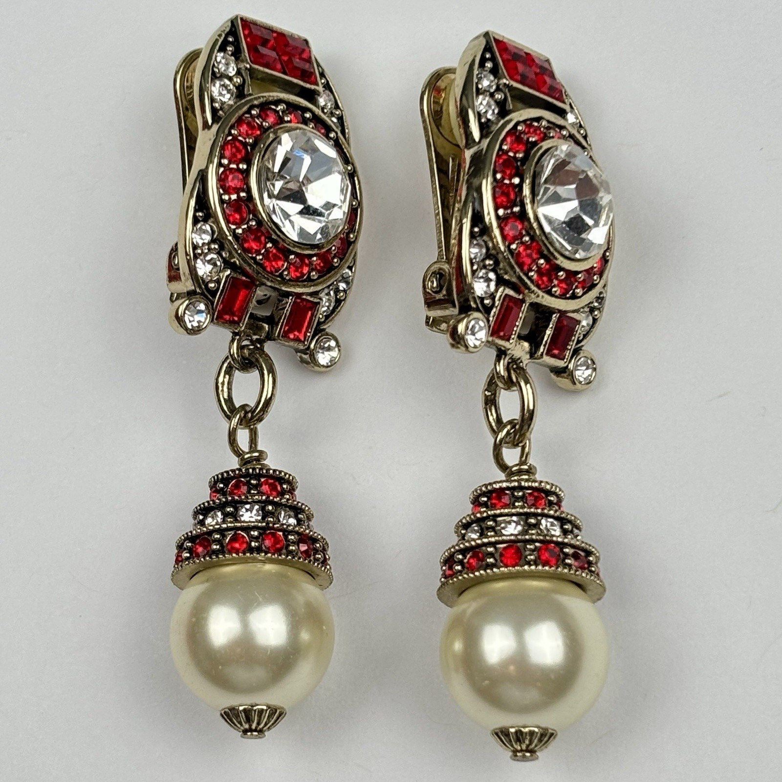 Heidi Daus “Artful Elegance” Crystal Drop Earrings Siam Red Clip On