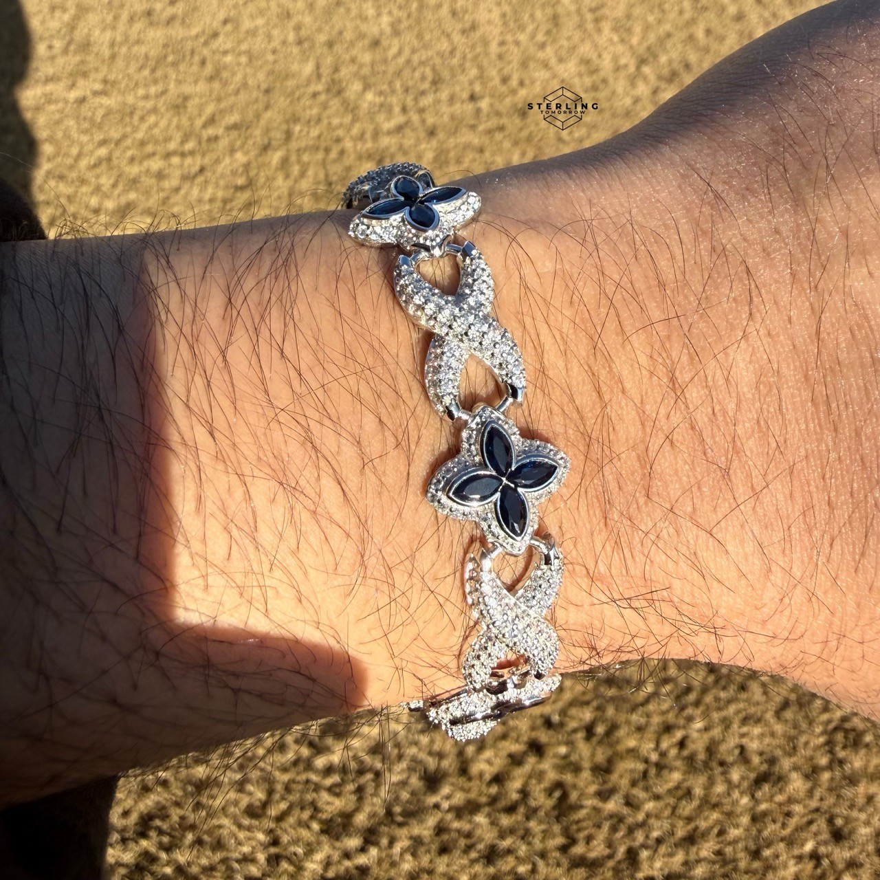 925 Sterling Silver Blue Marquis Infinity Bracelet 14mm 8″ Hip Hop Bling Mens