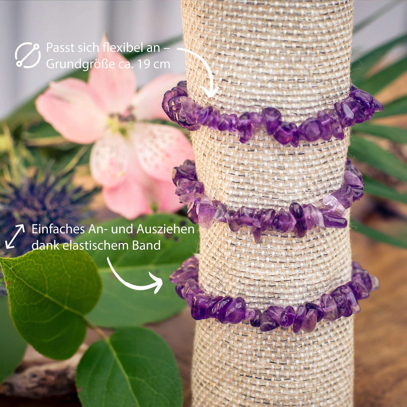 Amethyst Splitterarmband Edelstein Armband Steinarmband Heilstein 18 cm dehnbar