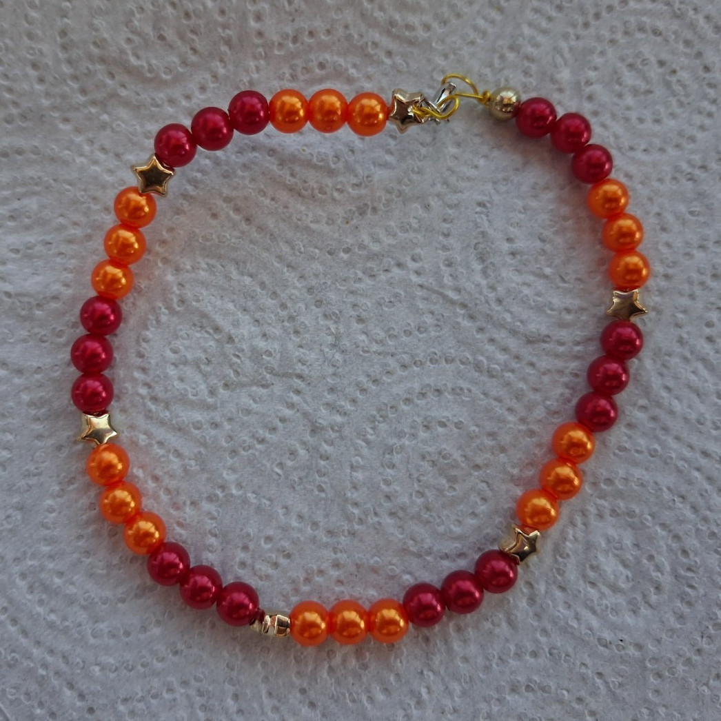 Orange Pink Round Beaded Bracelet, Beads Material, Lobster Clasp Closure