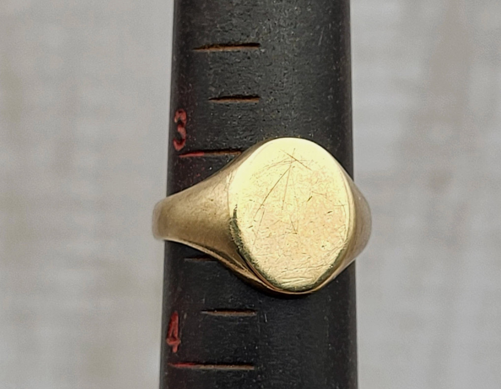 Antique 10K Yellow Gold Blank Oval Signet Initial Pinky Ring Sz 3.25