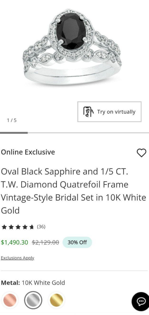 Zales Oval Black Sapphire And 1/5 Ct Tw Diamond Bridal Set In 10k White Gold