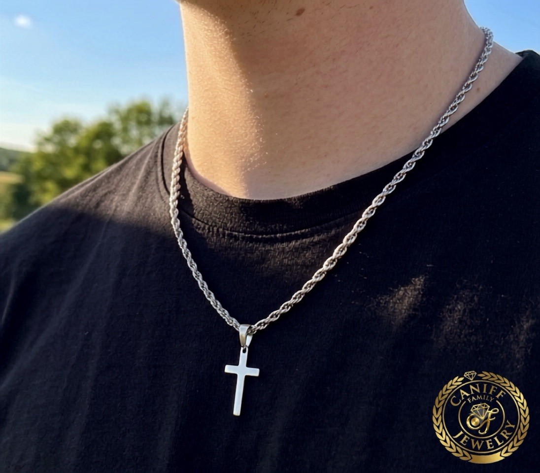 20 Inch Stainless Steel 3mm Rope Cross Pendant Chain
