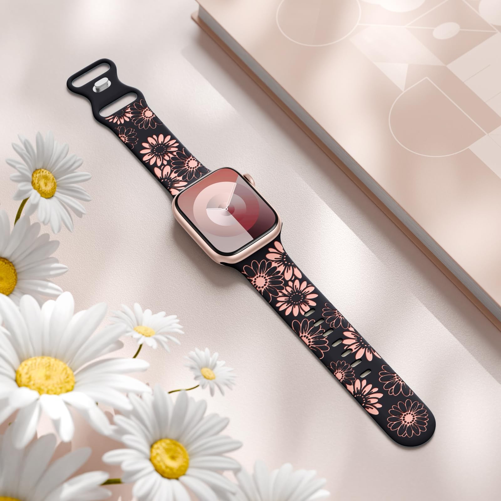 DaQin Floral Engraved Band 38mm/40mm/41mm/42mm(series 11 10), Black/Pink