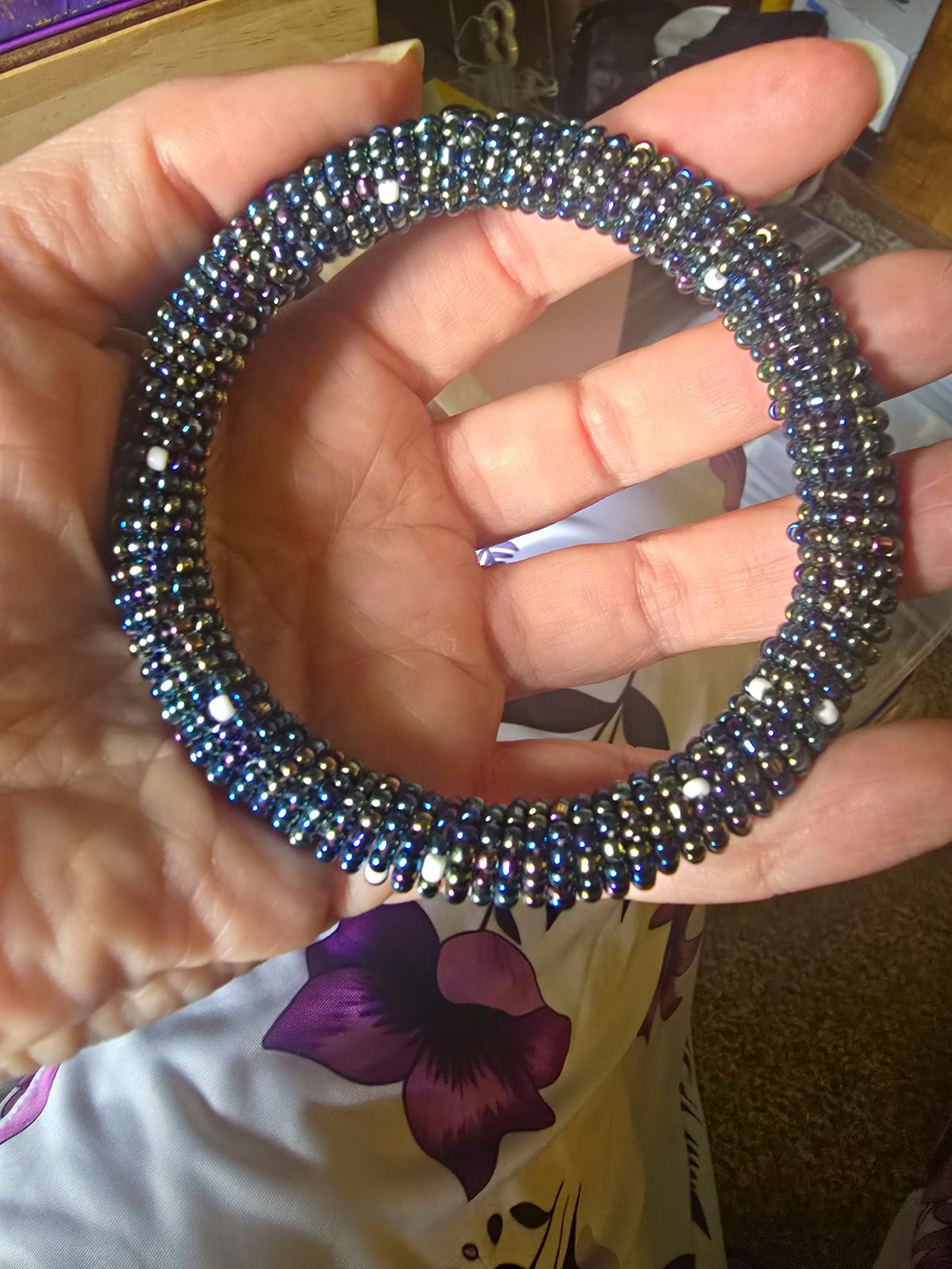 Multicolor Round Bead Bangle Bracelet Stackable No Clasp Approx 7-8 in