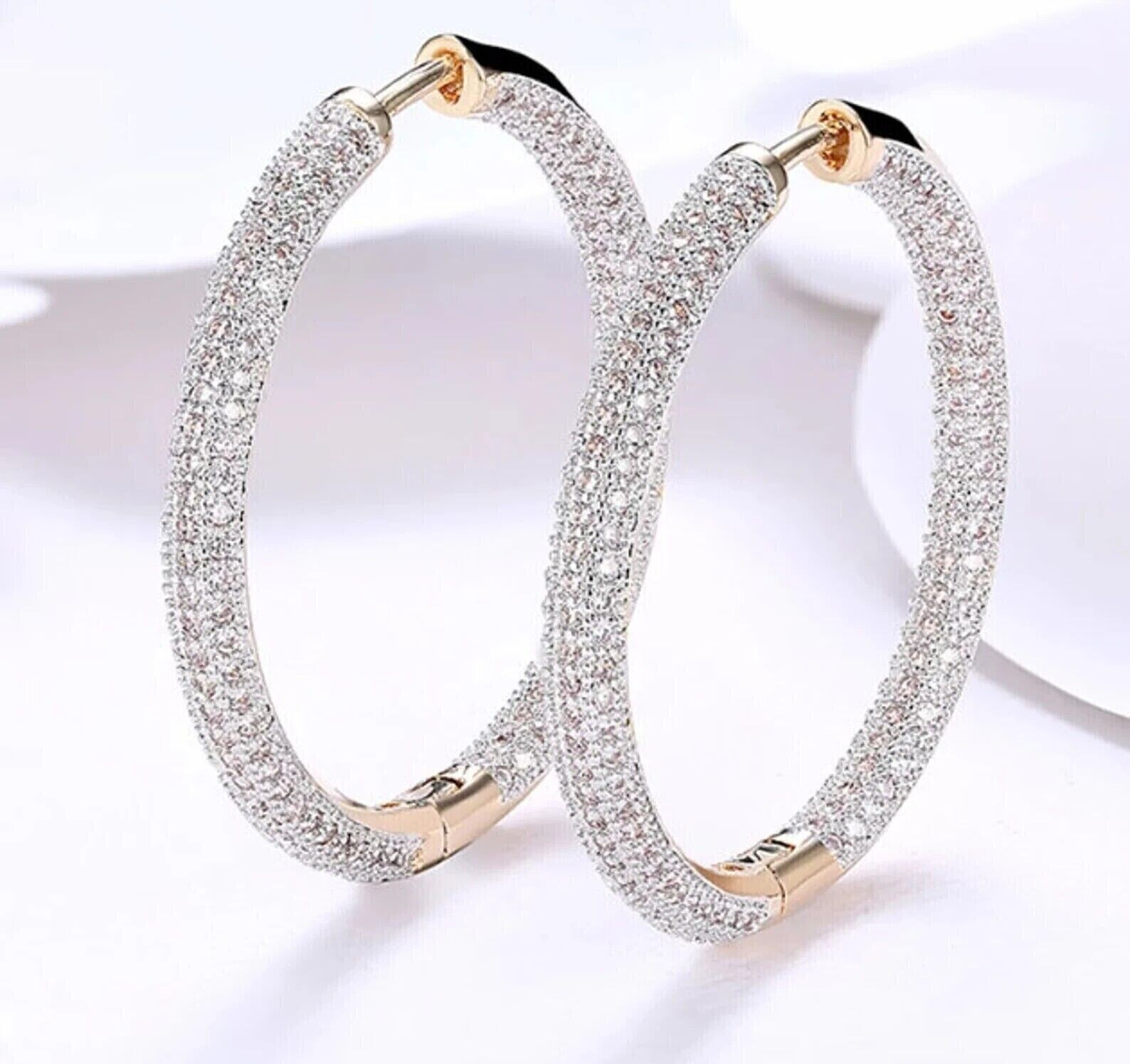 Round Cut Simulated Diamond Large Huggie Hoop Earrings In 14K Yellow Gold Plated