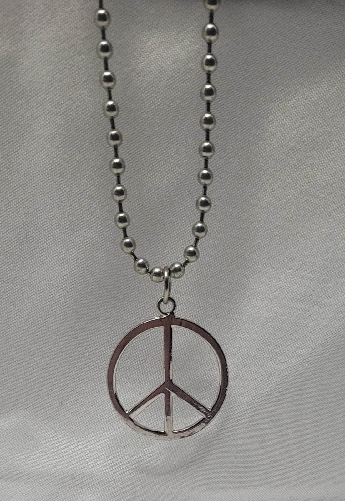 Stainless Steel Peace Sign Necklace with 27 Inch Ball Chain