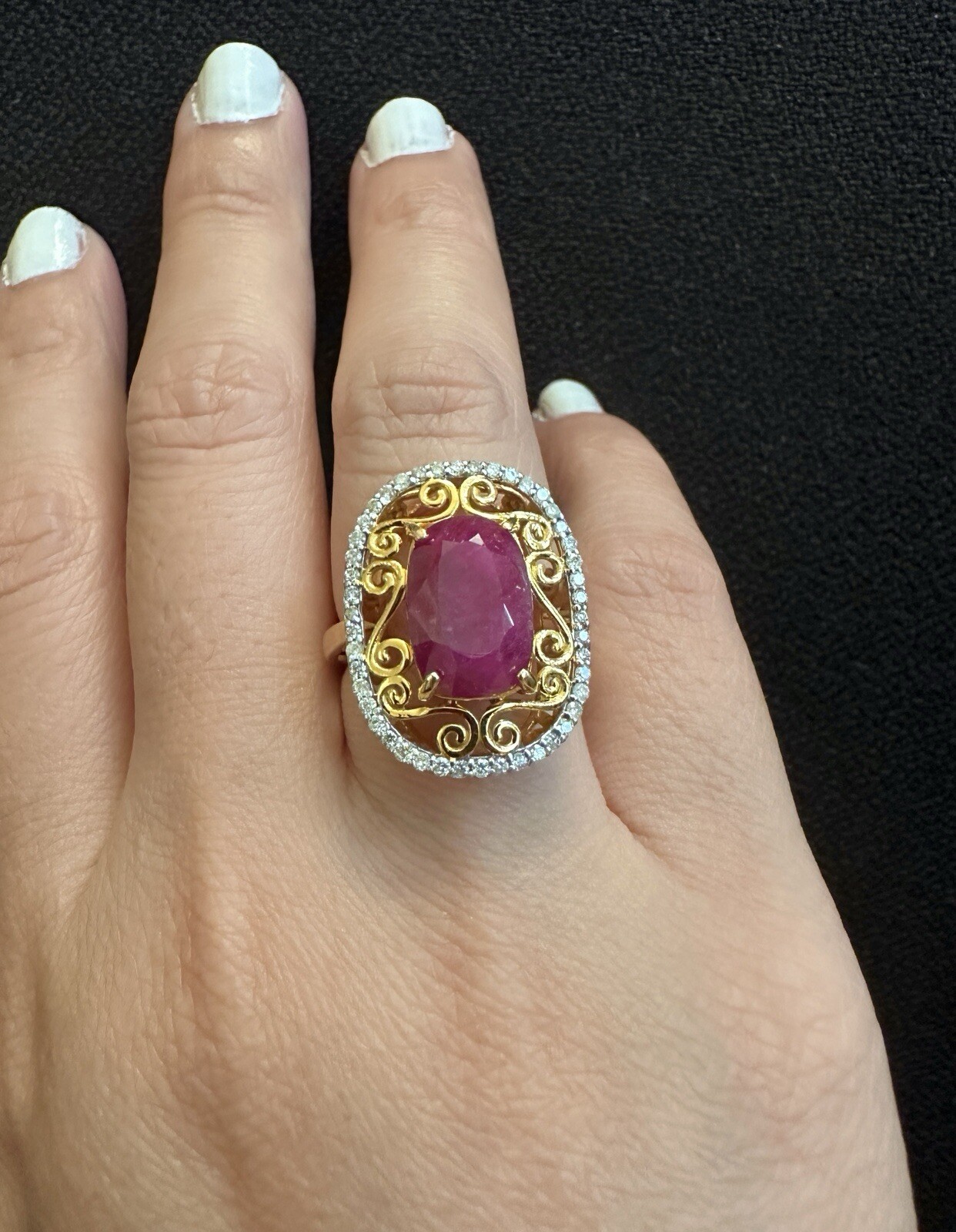 A Custom Handmade Certified 6.29cts Natural MogokRuby & Diamonds 14k y gold ring