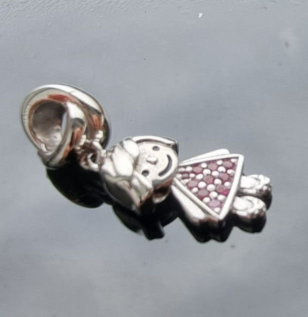 925 STERLING SILVER THAI PINK GEMSTONE LITTLE GIRL DANGLE CHARM