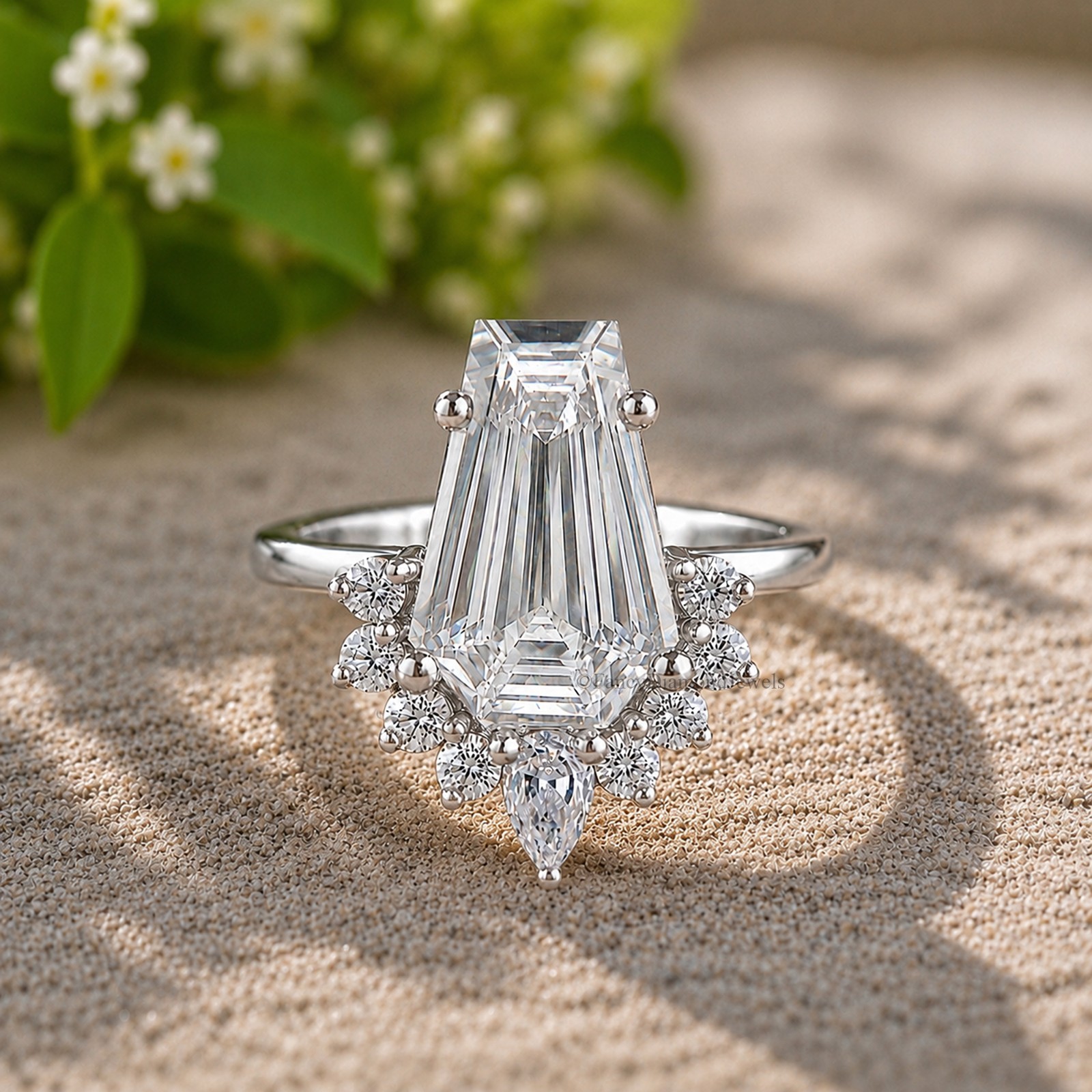 4.20 CT Coffin Cut Engagement Ring in Solid White Gold Engagement Ring FD585