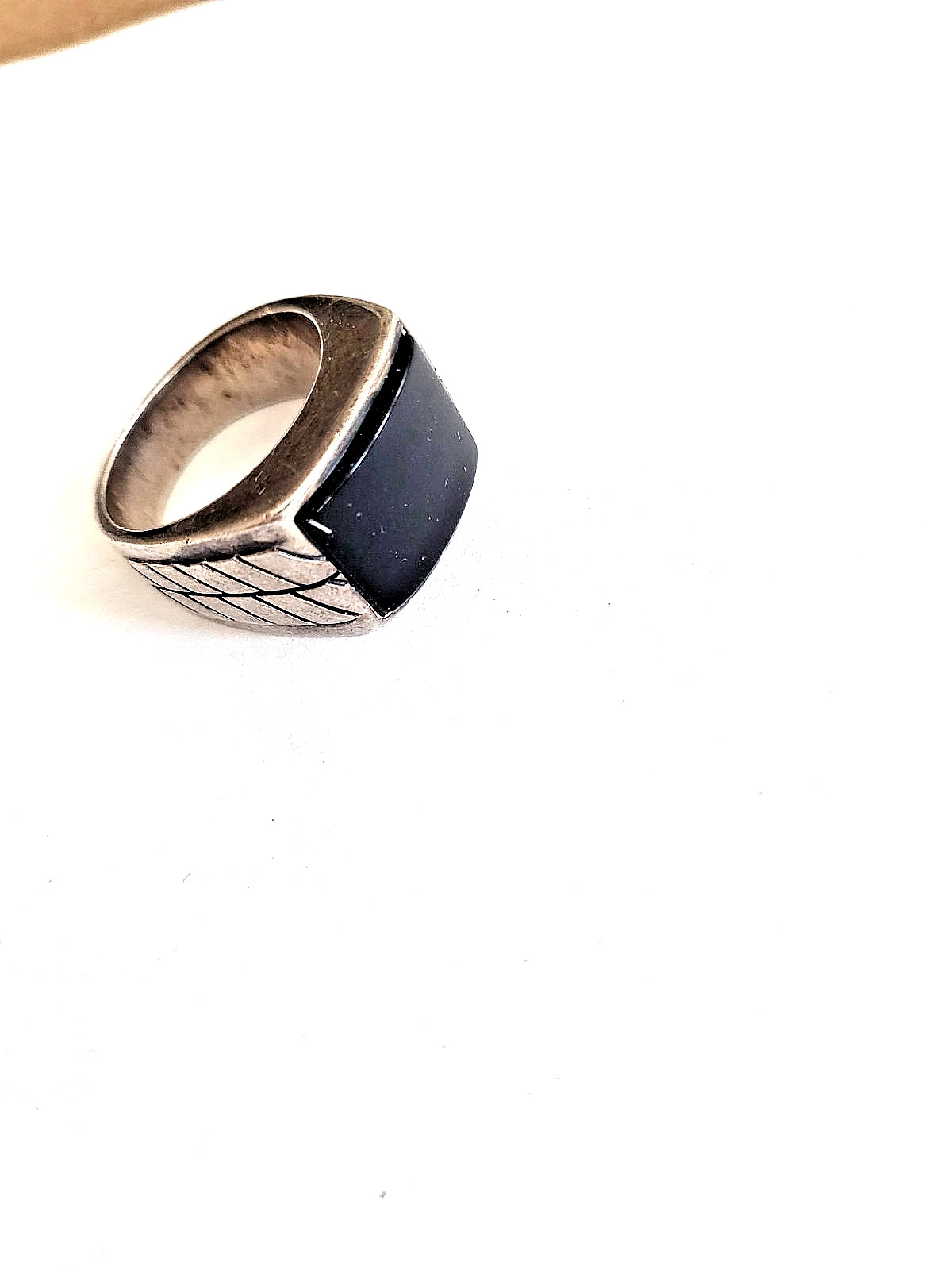 Heavy Ring T&C 925 Sterling Silver Black Onyx, 25.5 G, Size 10.5
