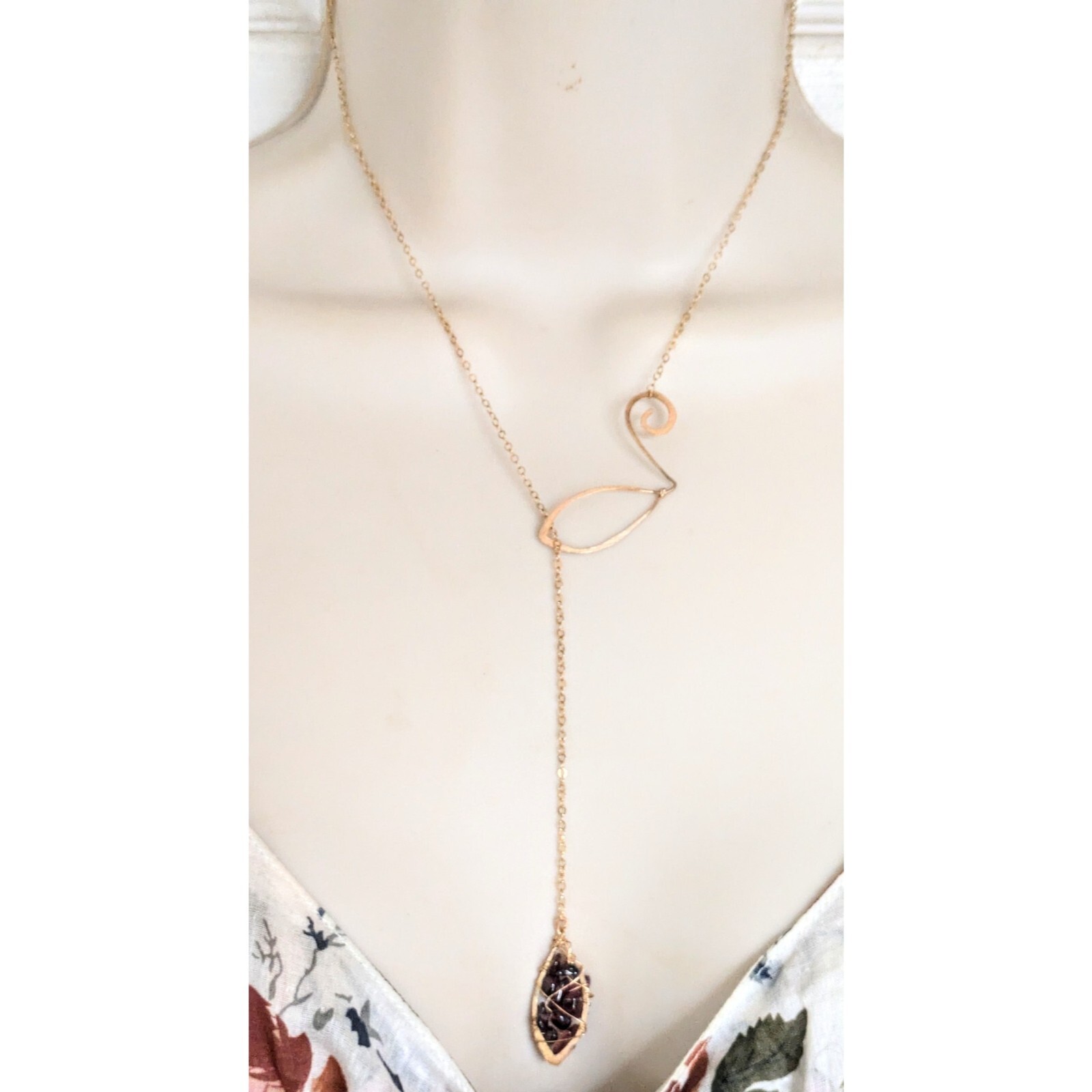 Artisan 14k Yellow Gold Filled Purple Garnet Lariot Y Slide Pendant Necklace