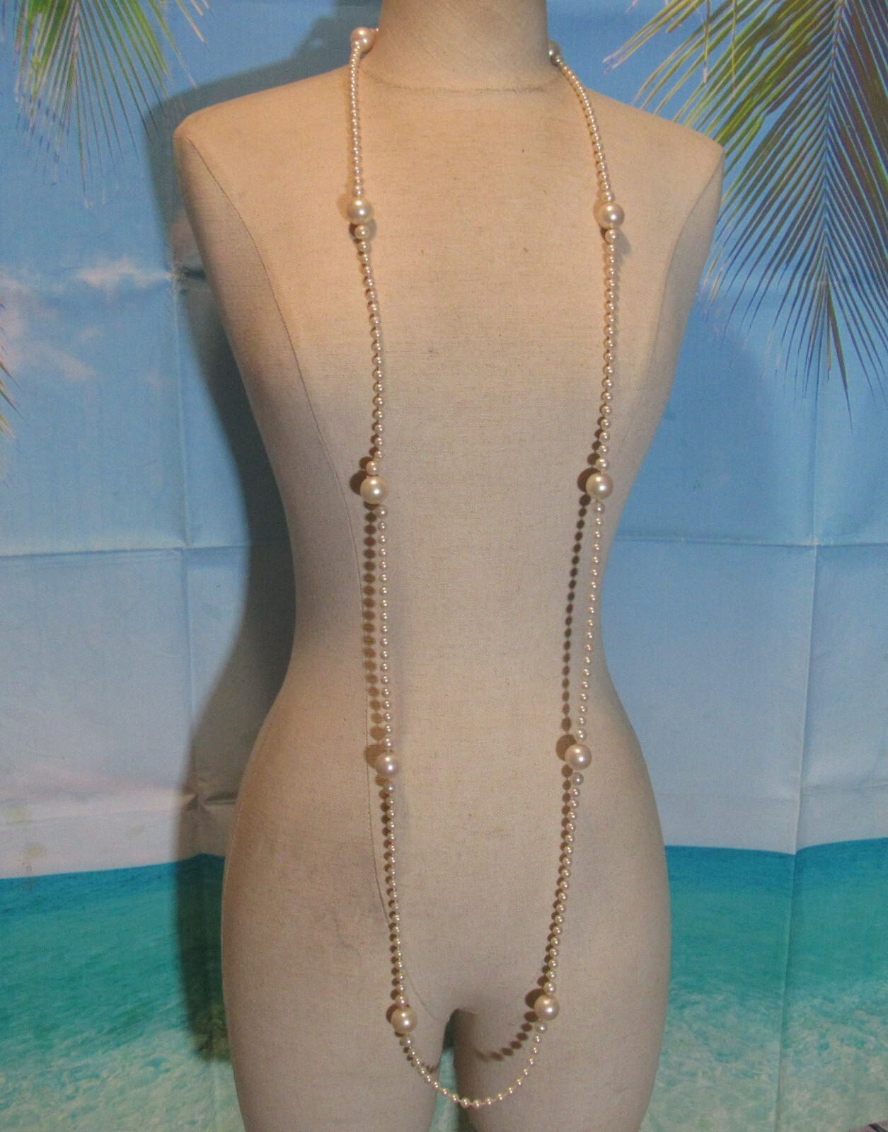 Necklace with a Strand of White Faux Pearls 60″ no Clasp