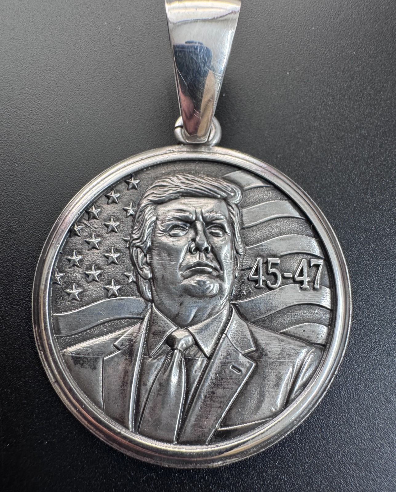 President 45-47 Donald J Trump USA Pendant Sterling Silver 925