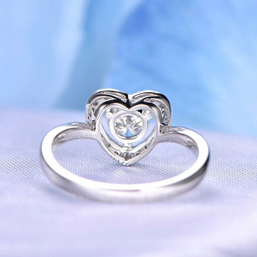 Round Cut VVS1 Moissanite Halo Women Engagement Ring 14K White Gold Plated