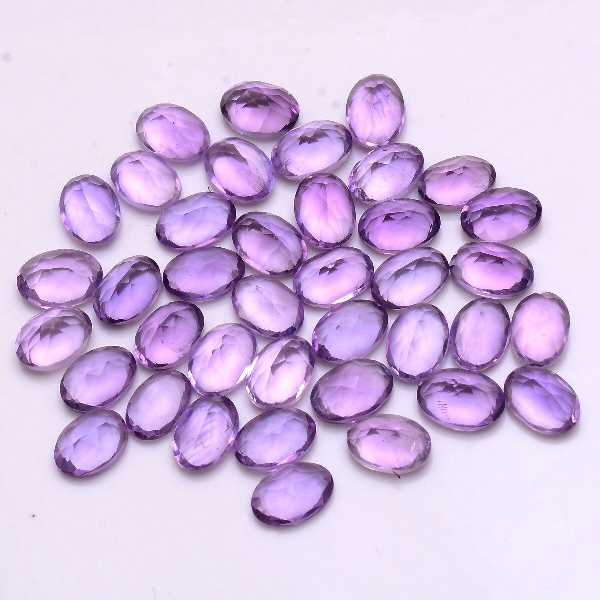 39 Pcs VVS Natural Amethyst 7mmx5mm Untreated Oval Faceted Cut Loose Gemstones