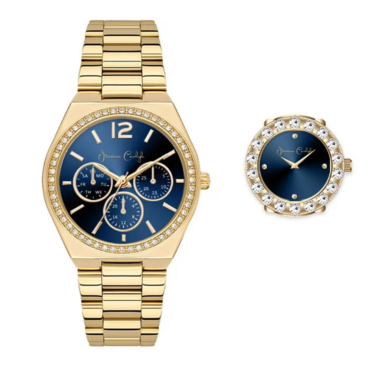 Jessica Carlyle Automatic Movement Blue Dial Watch & Ring Watch in Goldtone