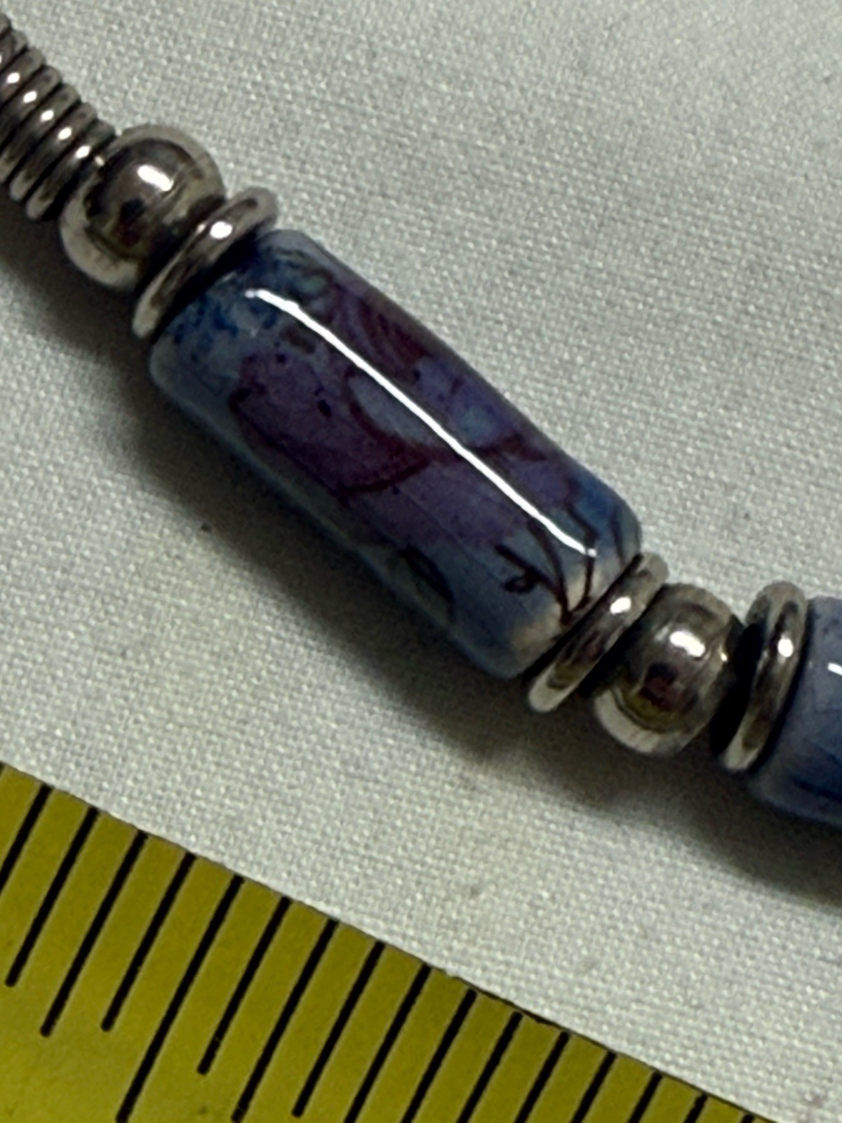 1980’s Ceramic Enamel Beads Silvertone Spacers Black Cord Neckalce
