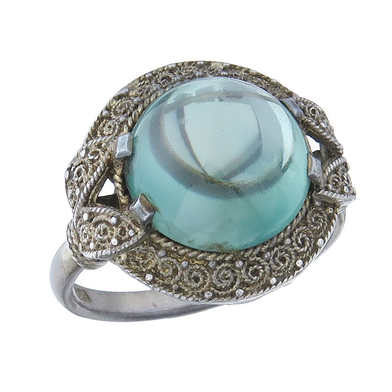 Theodor Fahrner Ring Green Colour Stone 925 Silver Retro