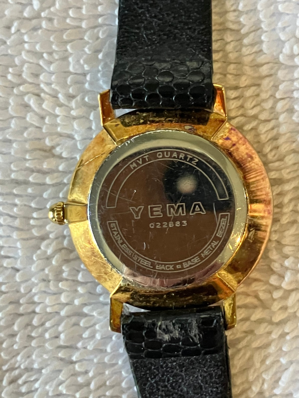 Vintage Yema Paris Quartz Watch Gold Plated Case With Black Strap