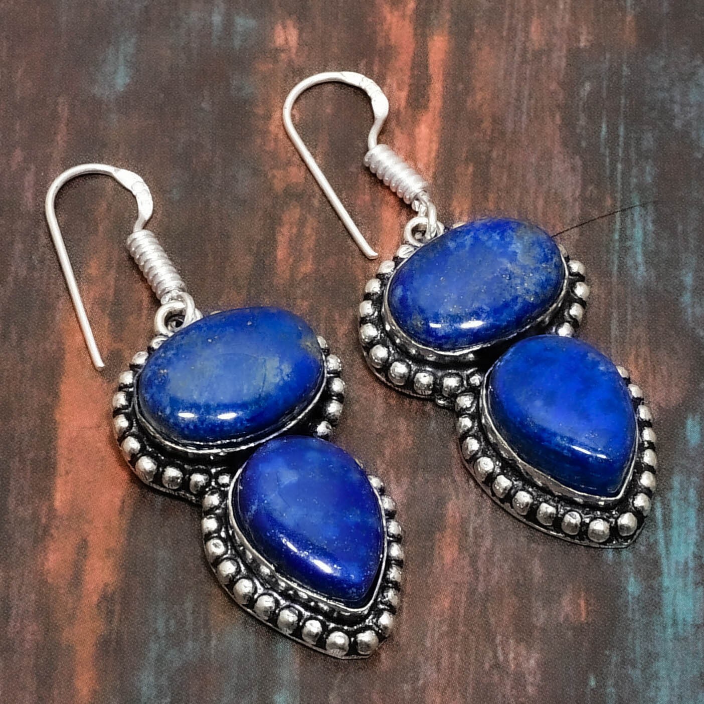 Lapis Lazuli Gemstone Handmade Jewelry Earring For Her 1.70″