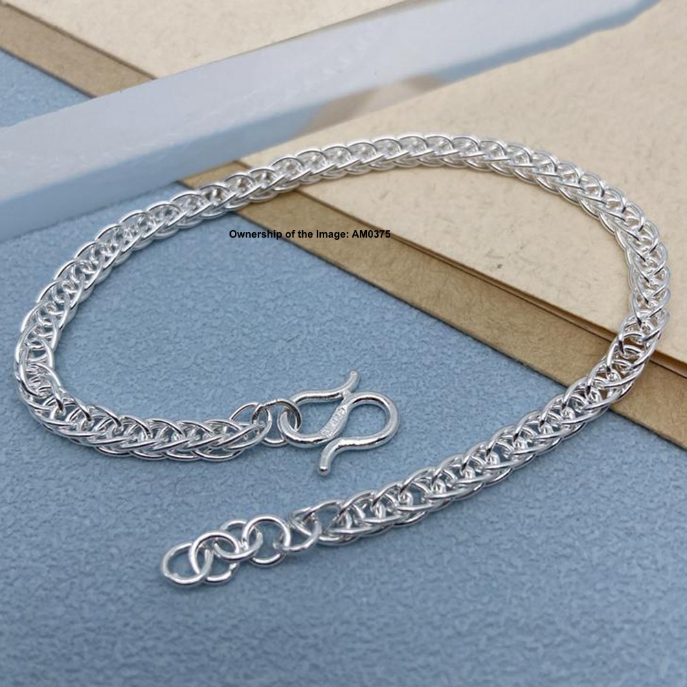 Real 999 Fine Silver Bracelet 4mm Wheat Link Women Men Bracelet 7.1-7.5inch