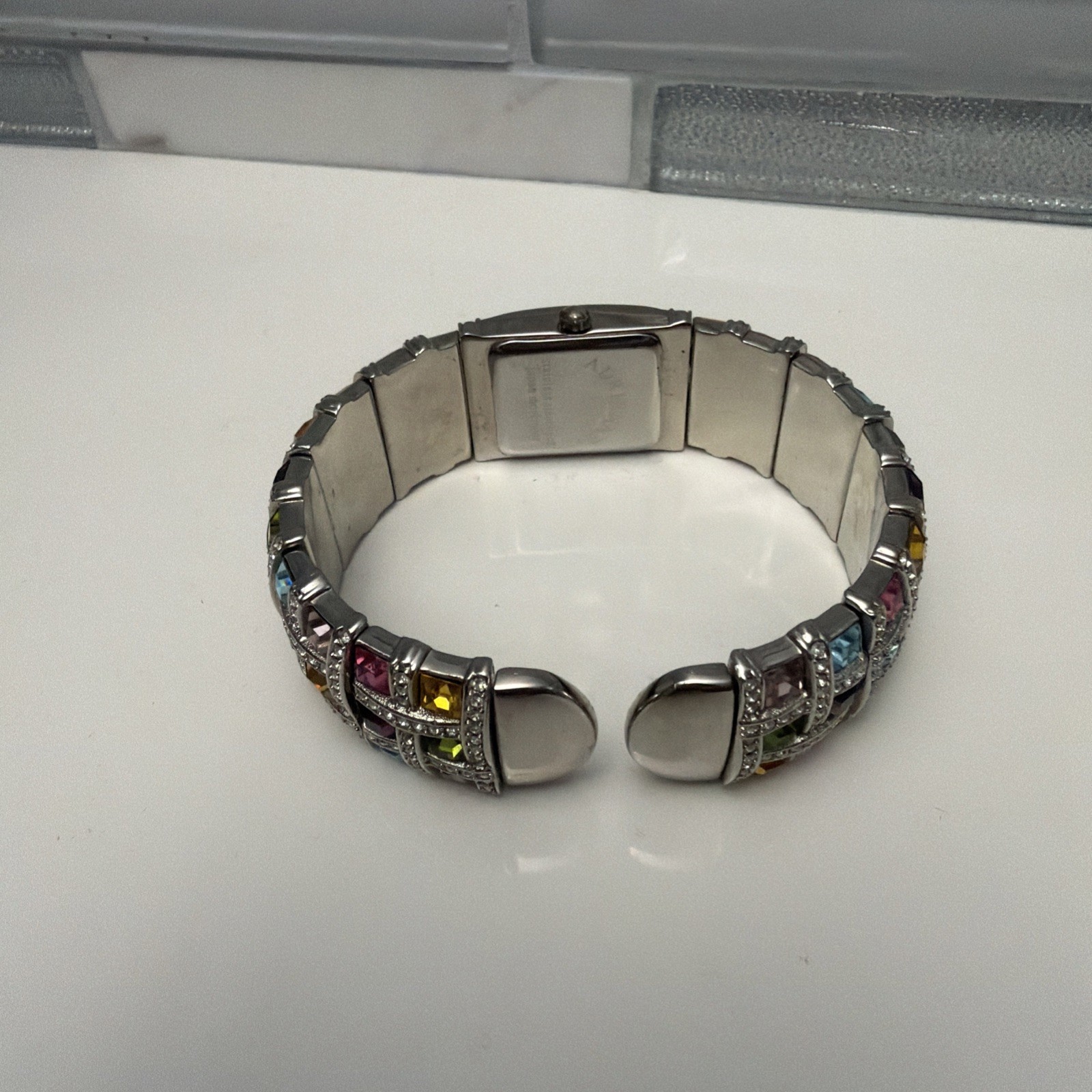 Adrienne Crystal Face w/multi Color Swarovski Crystals Stretch Bracelet Watch