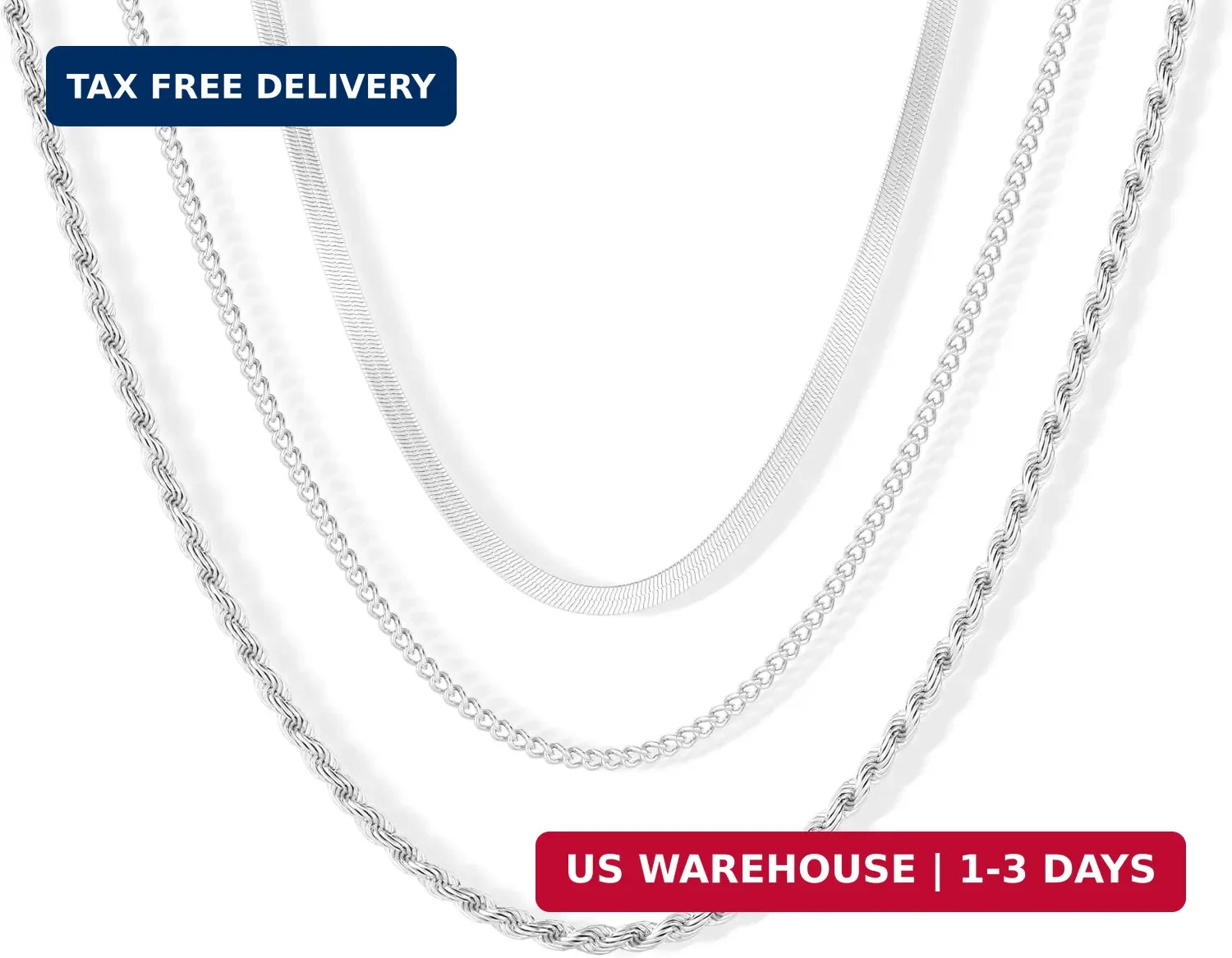 Freekiss Layered Necklace Set for Women Stackable Herringbone Snake Cuban Rope C