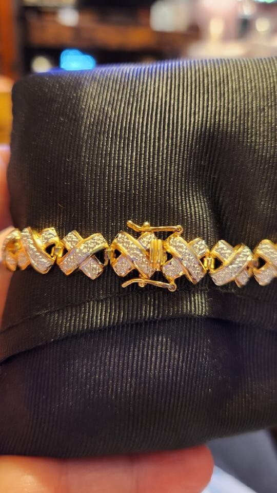 Cross Tennis Bracelet 7.5 Inch Sterling Silver 9.25 Gold Plated Cross X