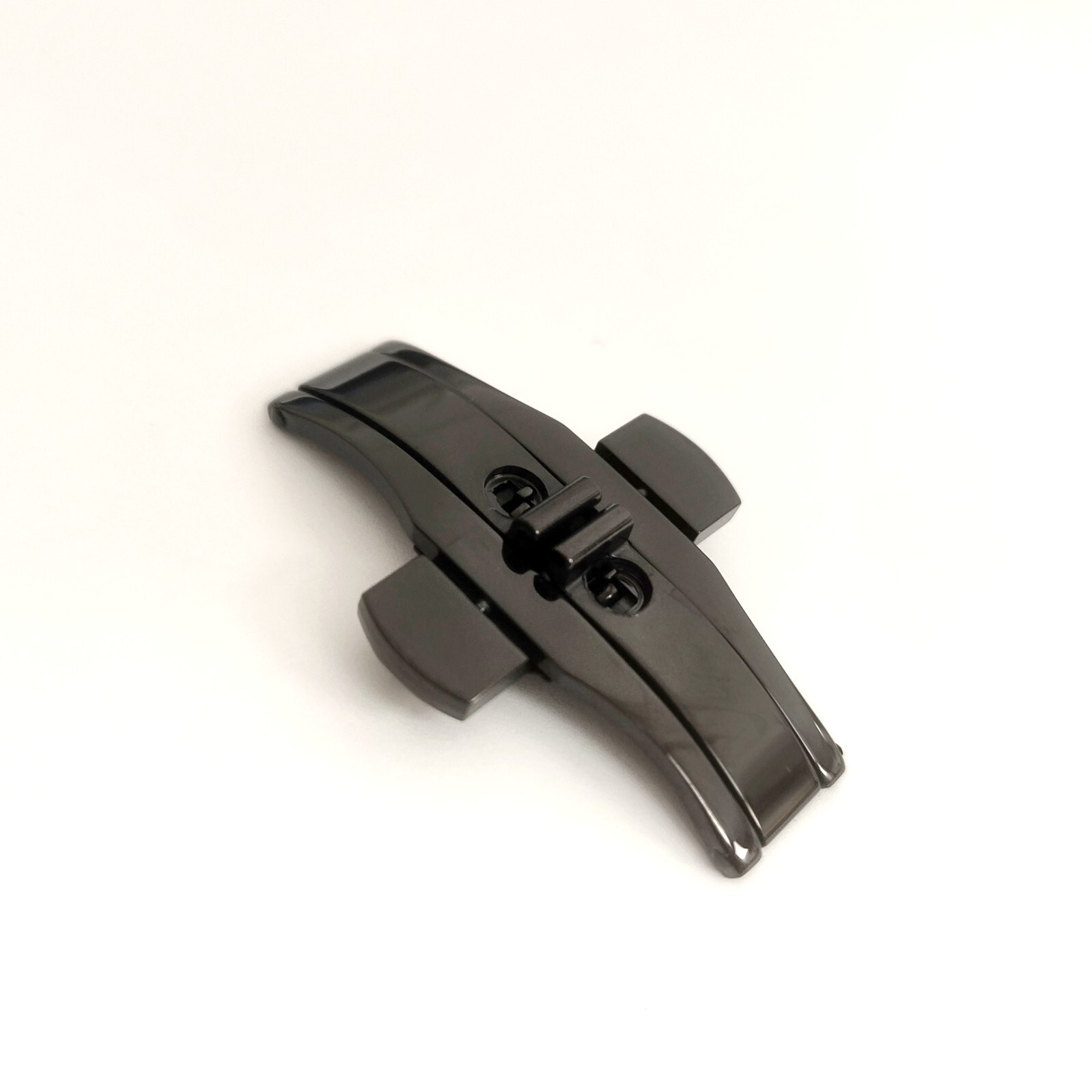 Stainless Steel Push Button Butterfly Deployment Black Clasp/Buckle 6×25 mm