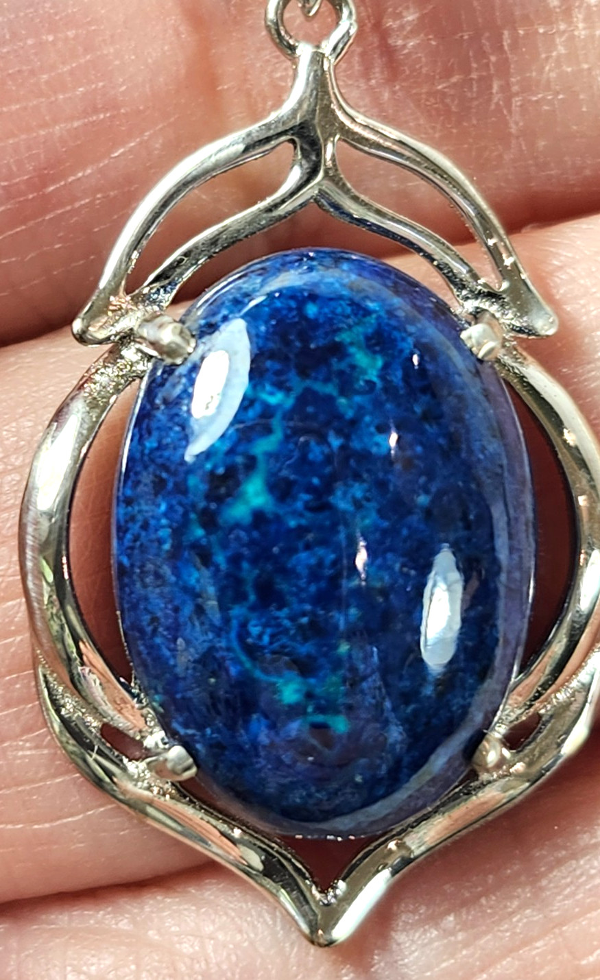 Extremely Rare Dark Blue Shattuckite 13x18mm Oval Sterling Silver Pendant 8010C