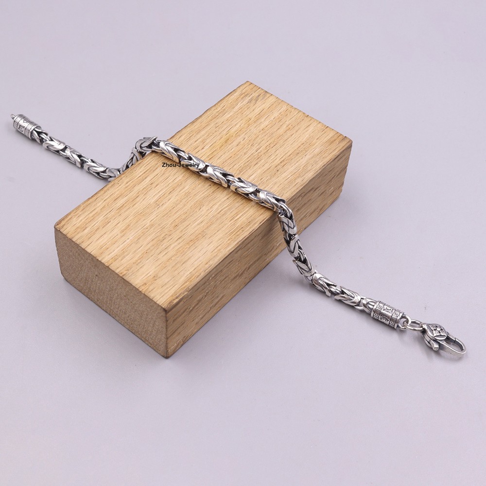 New Pure 925 Sterling Silver Bracelet 4mm Byzantine Link Chain 18cm/7.1inch