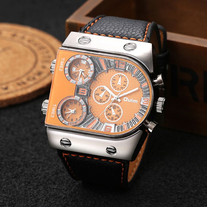 Oulm Men’s Large Dial Army Sport Watch Quartz 3 Decorative Subdials Gift for Men