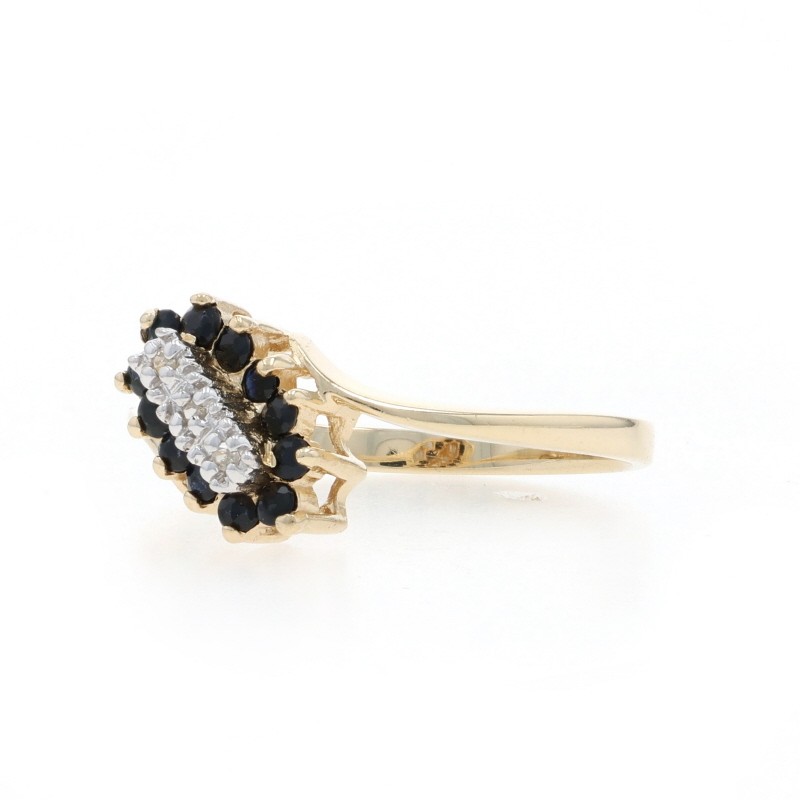 Yellow Gold Sapphire Diamond Cluster Halo Bypass Ring – 10k Round .26ctw