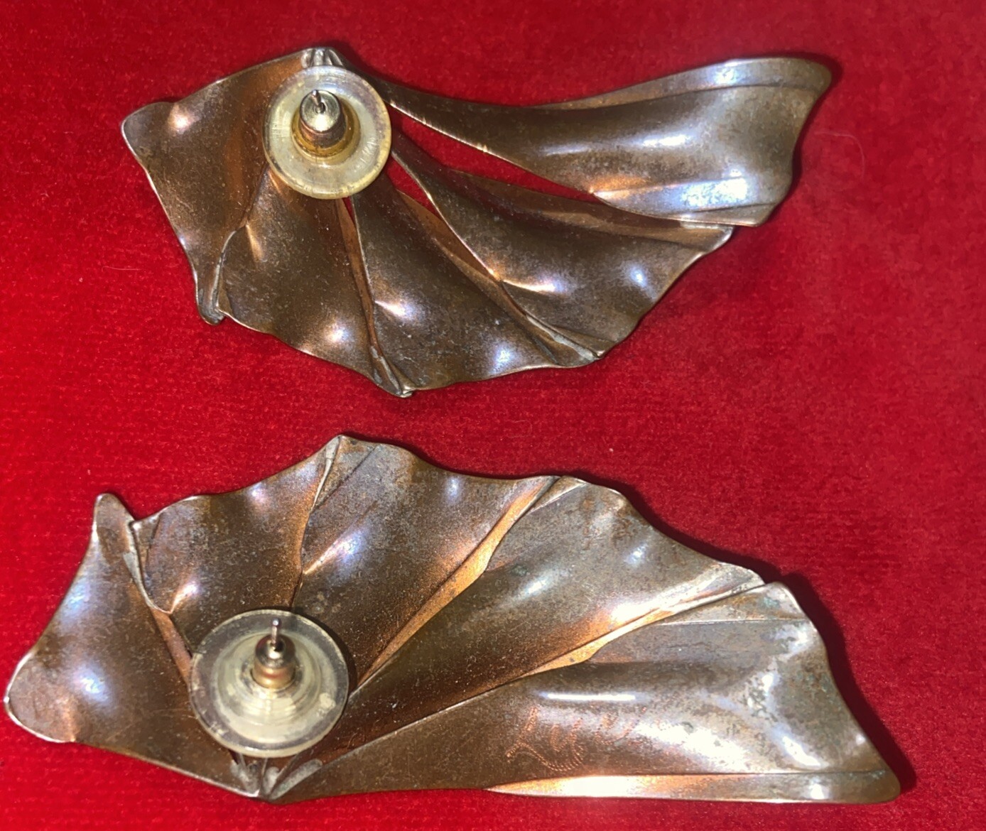 Brutalist Signed statement Pierced Modern Artisan Earrings 2 5/8in By 1 1/8in