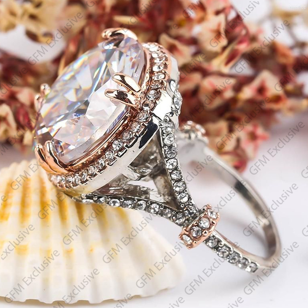15 TCW 15 mm Round Lab Created Moissanite Halo Wedding Ring 10k Multi Tone Gold