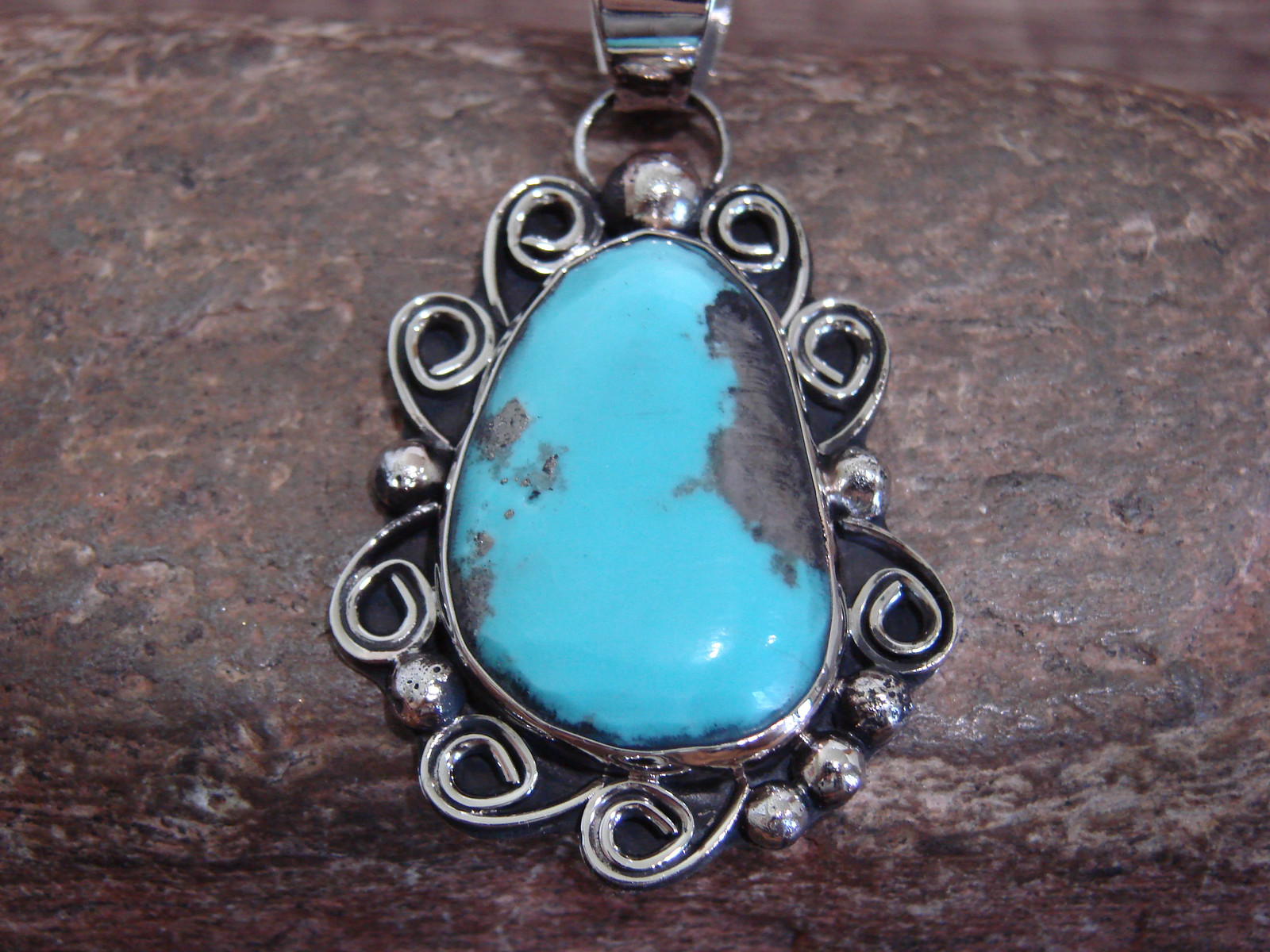 Native American Nickel Silver & Turquoise Pendant – Cleveland