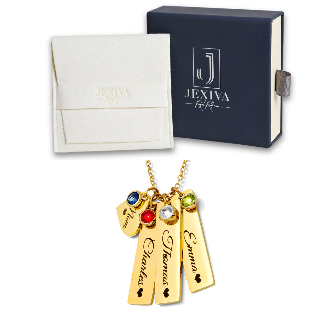Necklace – Personalized Heart Name Engraved Bars With Birthstone for Women/Men