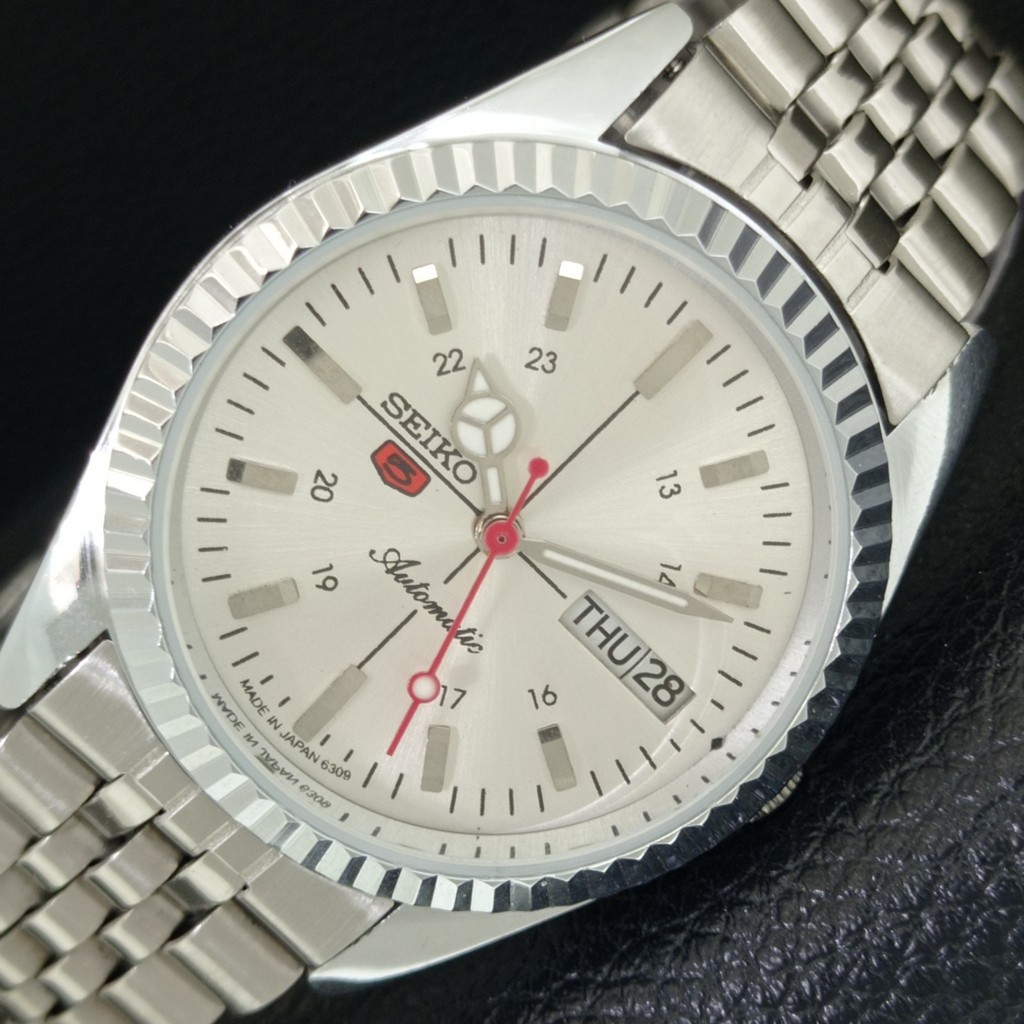 VINTAGE SEIKO 5 AUTOMATIC 6309A REFURBISHED JAPAN MENS SILVER WATCH a442813-7