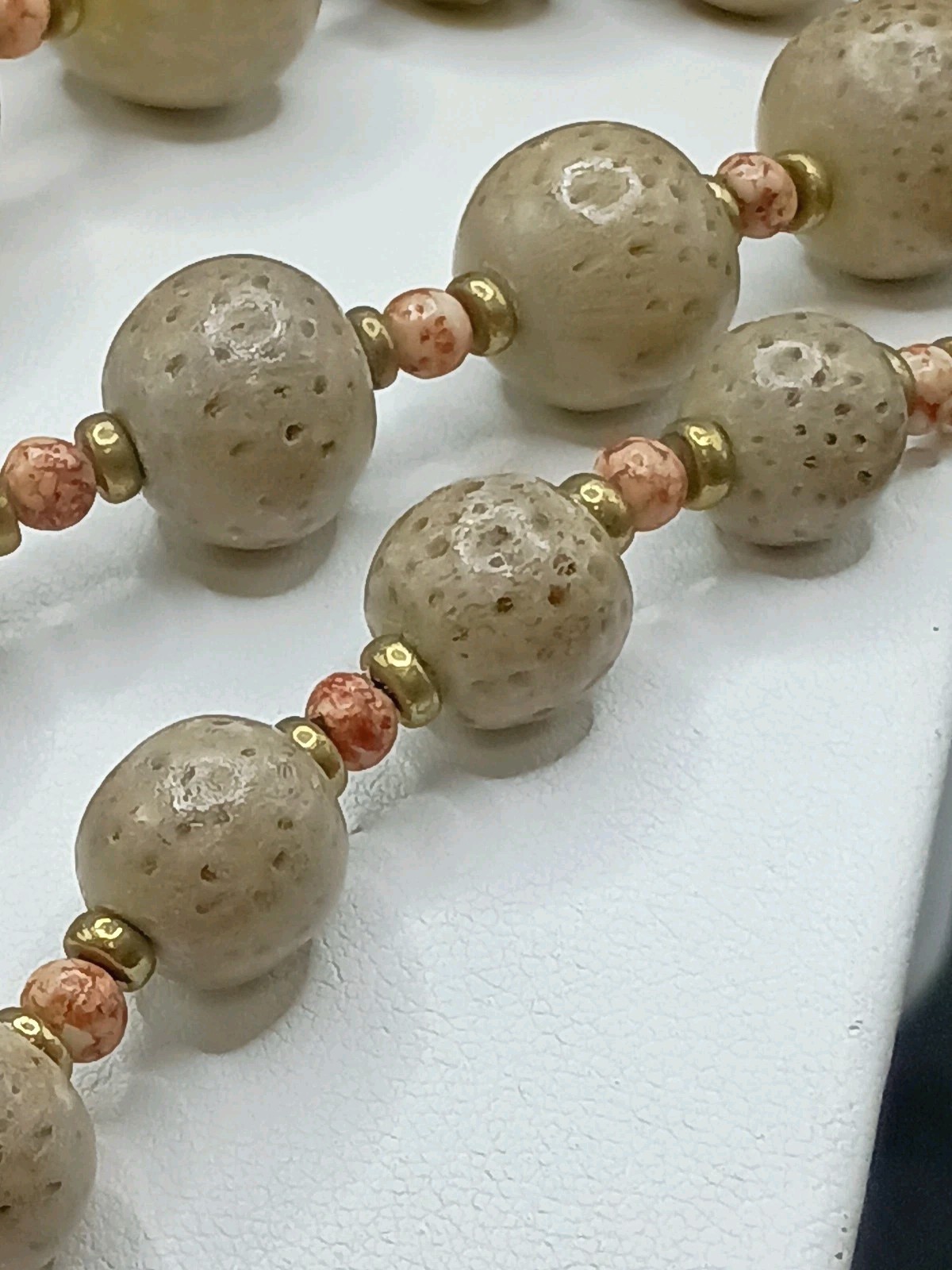 Vintage Chinese Export Cloisonne Floral Beaded Necklace Clay Brass 32” Long