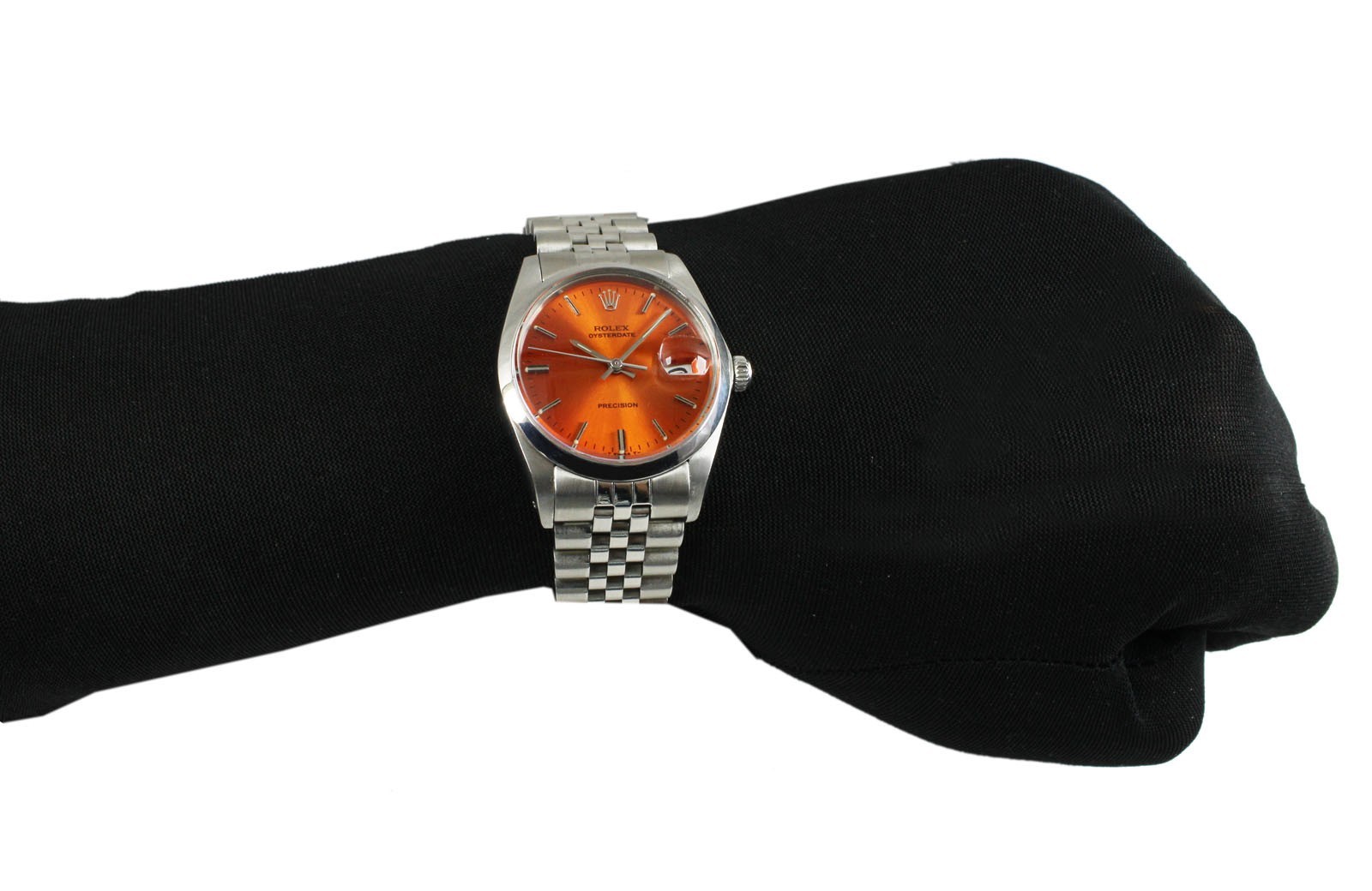 Vintage Rolex Oysterdate Precision Orange Dial 34mm Men Steel Watch Ref 6694