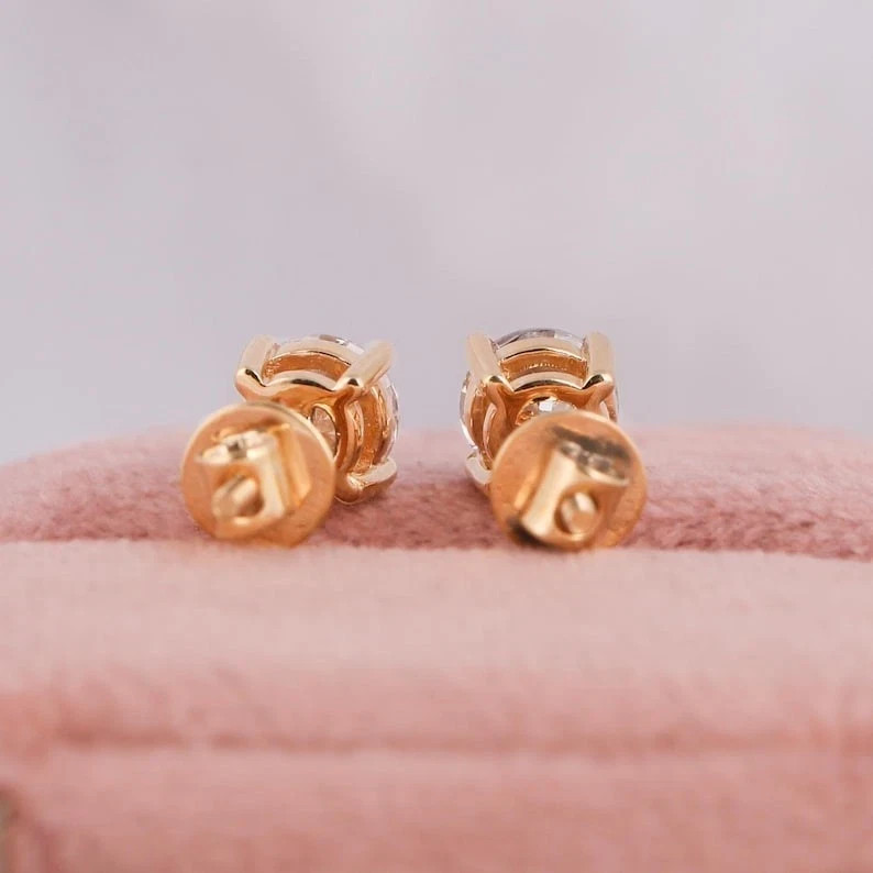 6mm Round Real VVS1 Moissanite 14K Yellow Gold Plated Stud Solitaire Earrings