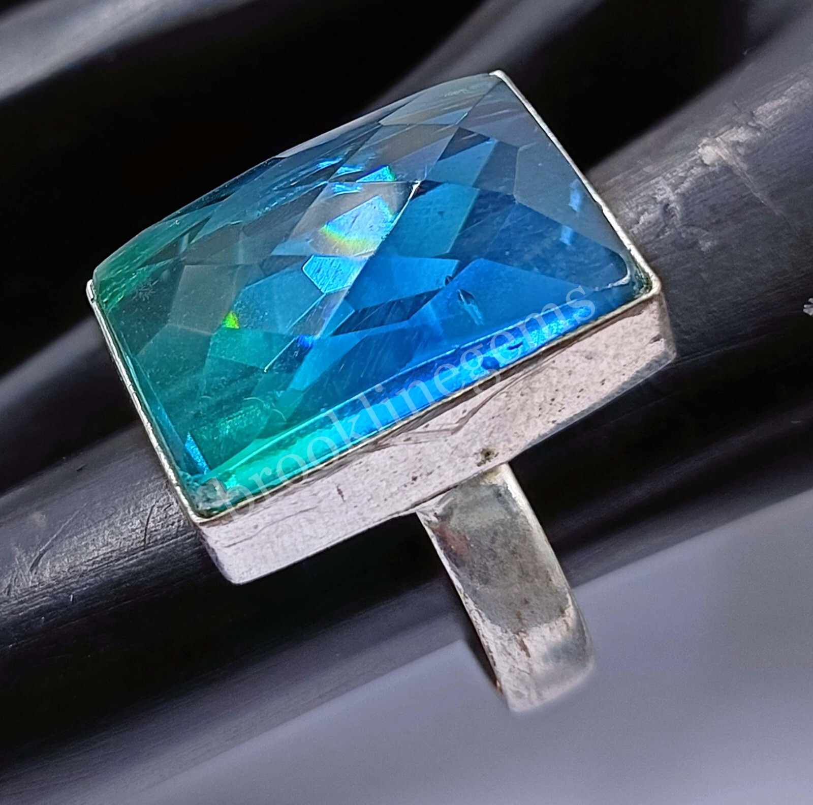 31.45 Ct 8 Size Emerald Cut Ametrine Ring 925 Sterling Silver EGL Gems 5FRU
