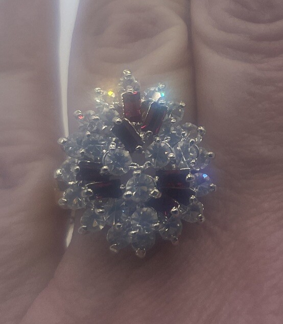New 14K Dura-Klad Gold Electroplate Austrian Crystal Cocktail Ring Sz8 Ruby Clea